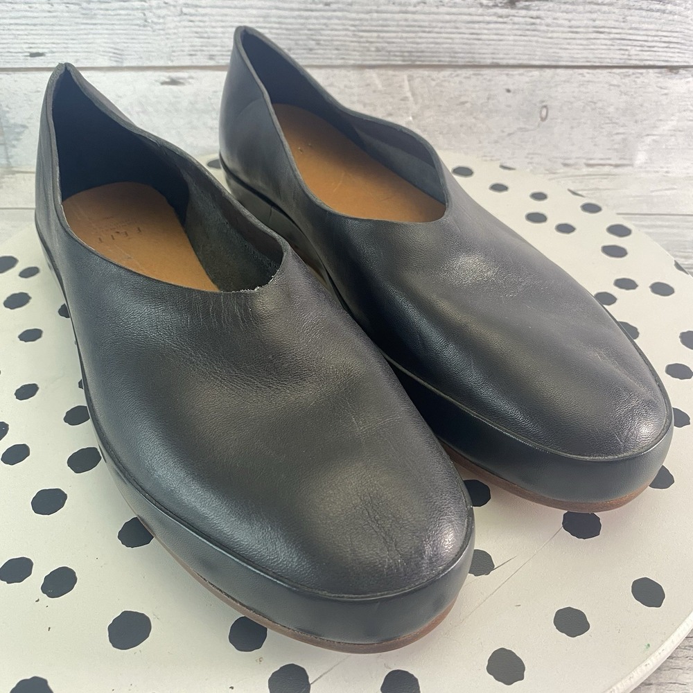 FEIT Shoes Womens 10 Black Leather Handmade Goodyear Slip On Ballet Flat Crafted